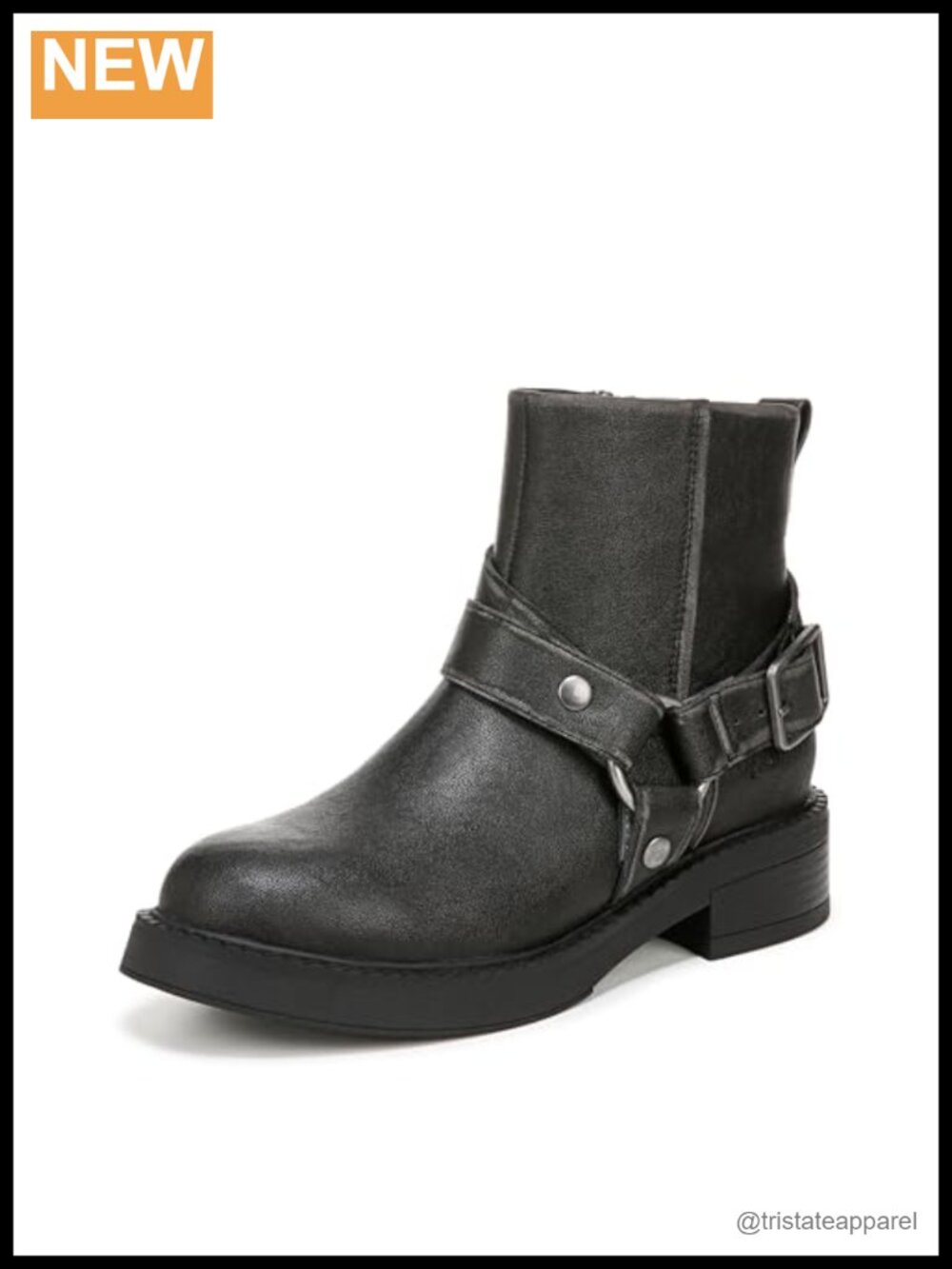 Vegan Faux Leather Moto Ankle Boots Side Zipper Block Heel